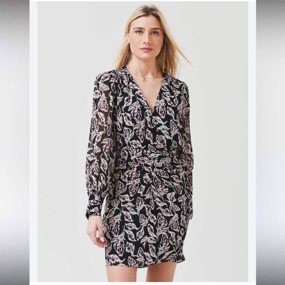Ba&sh Women’s Gizelle V neck black & pink floral mini Dress XS. Retail $345